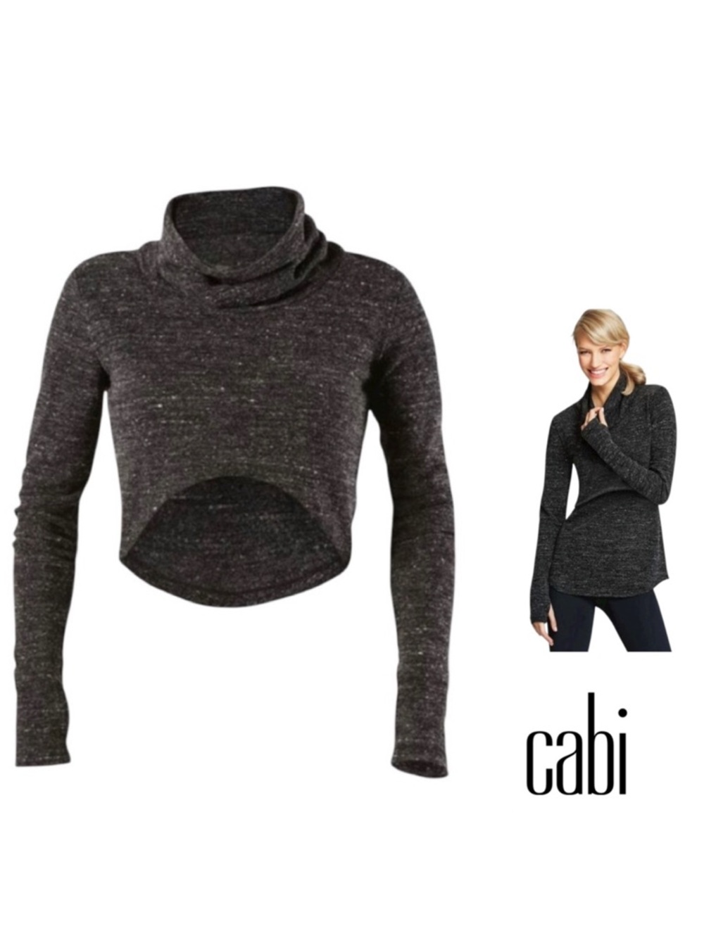 CAbi Women's Charcoal Glee Cropped Cowl Neck Sweater Size Medium